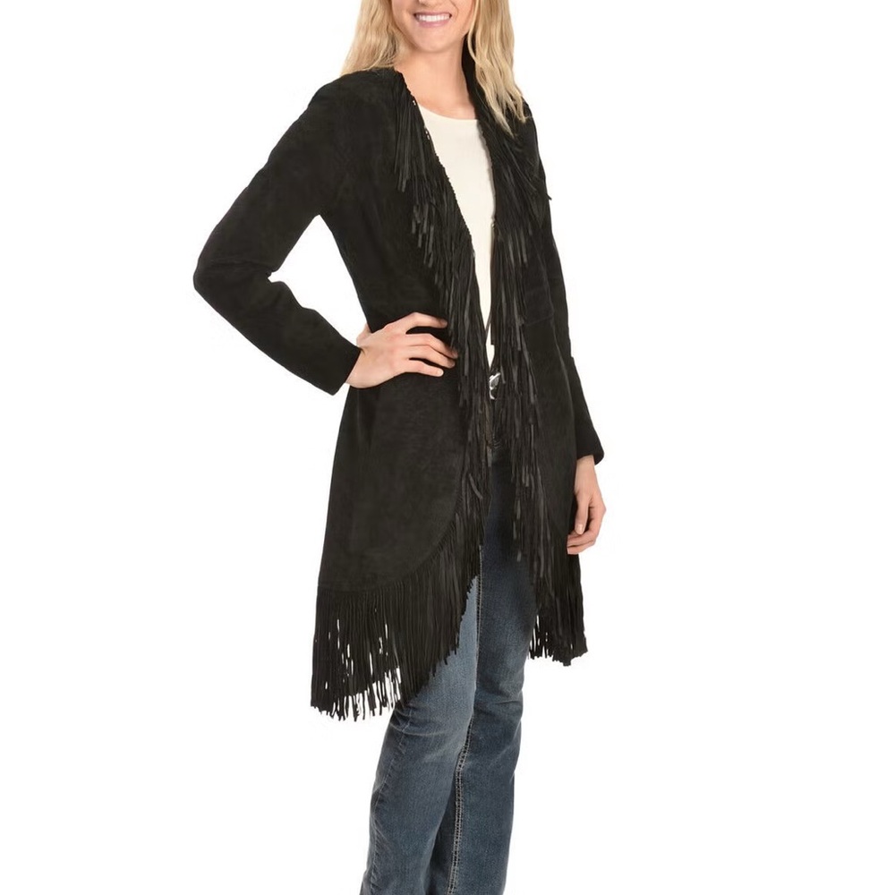 Scully Leatherwear Womens Black Boar Suede Fringe Coat